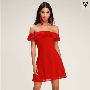 Lulus Win Your Heart Red Ruffle Skater Dress